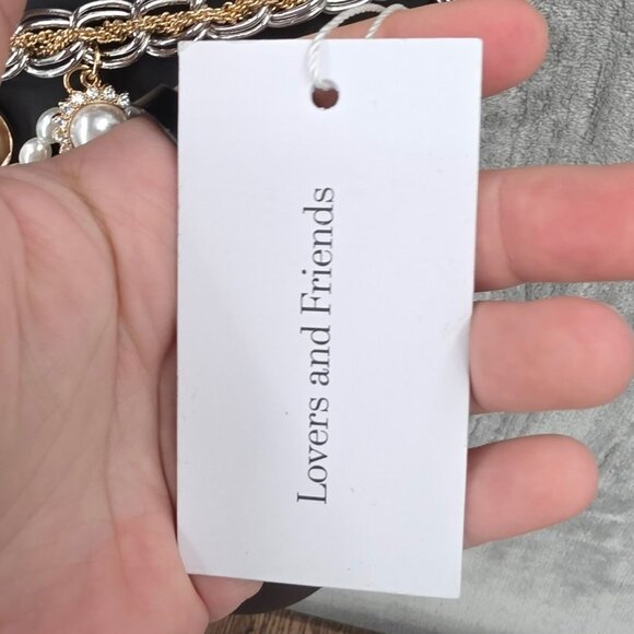 Lovers & Friends Jane Chain Belt Gold Silver Pearls Hearts Adjustable Bling New - Picture 2 of 13